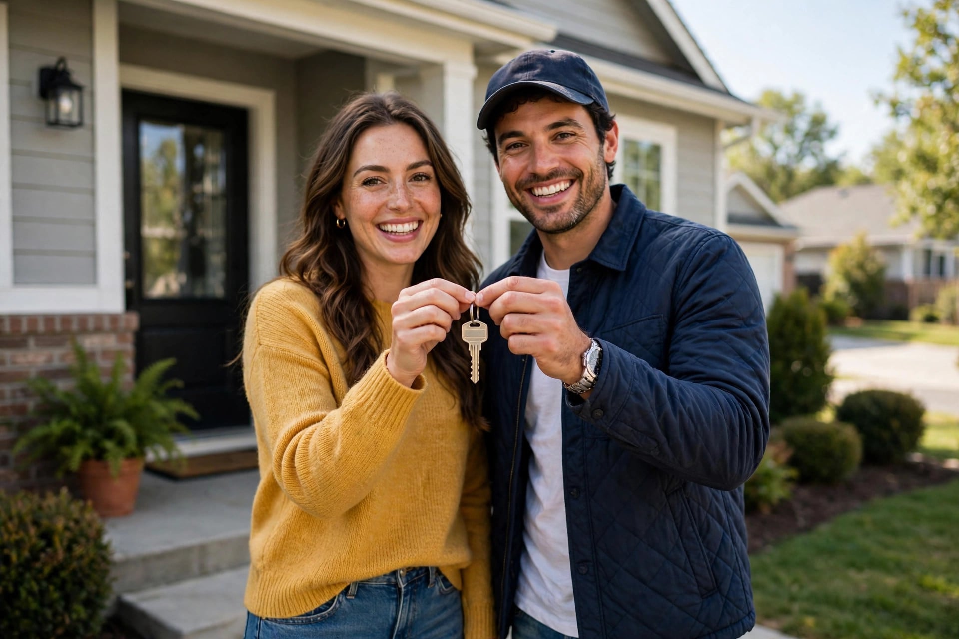 Couple holding the keys to their house